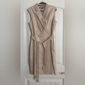 NWT Ann Taylor Tie Waist Dress in Harringbone linen blend - petite 12